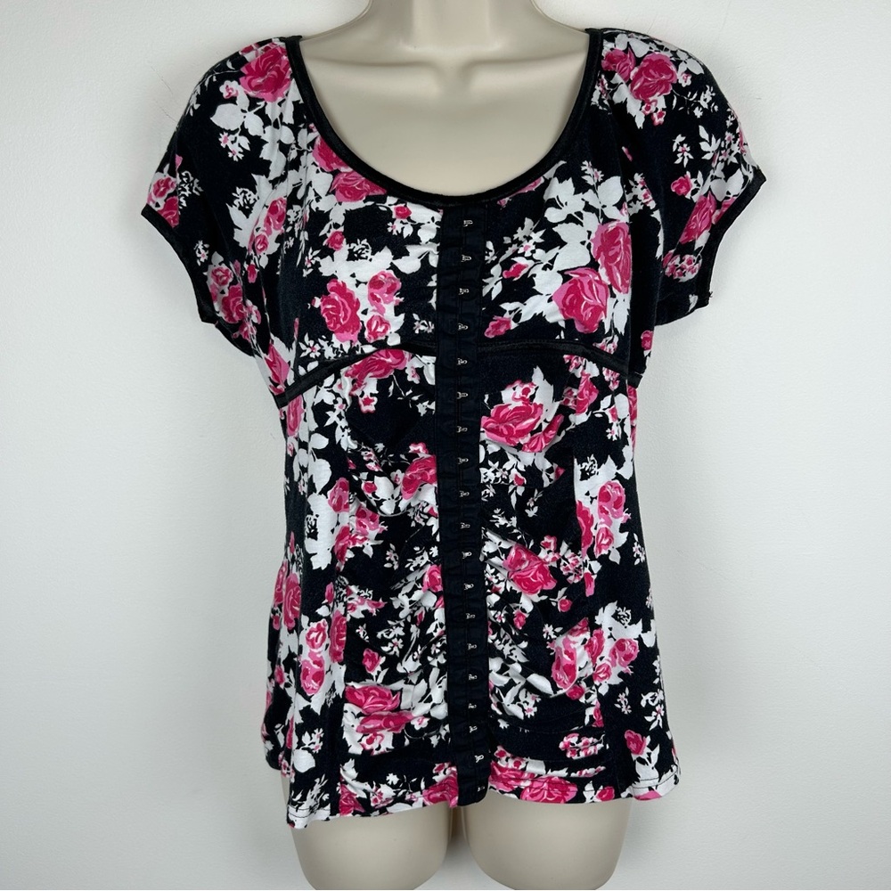 Lena Babydoll Dark Floral Corset Style Top sz M Feminine WhimsyGoth Dark Fairy